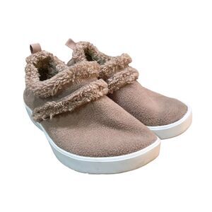 Oofos Womens OOcoozie Eezee Shoes Slippers Slip On Fleece Lined Beige 7.5